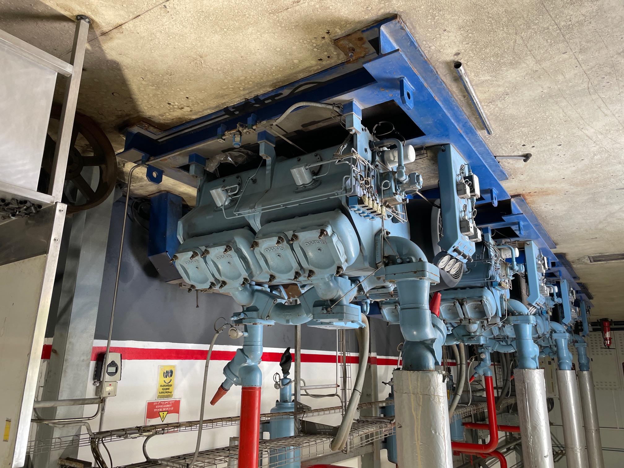 Row of blue NH₃ compressors